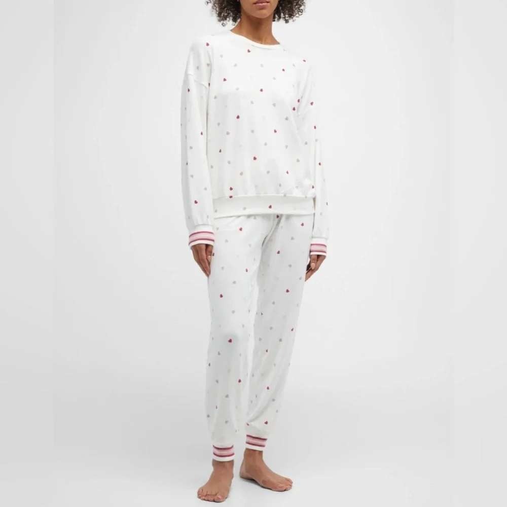 PJ Salvage Womens XS Ladybug Print Pajama Set White Red Long Sleeve Joggers